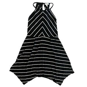 love FIRE Fit and Flare Shark Bite Hem Sundress Black White Asymmetrical Hem SzM